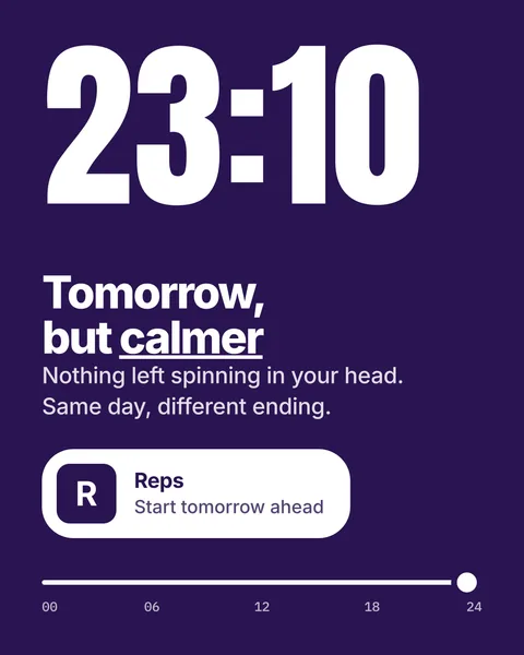 Timeline slide: 23:10, tomorrow but calmer