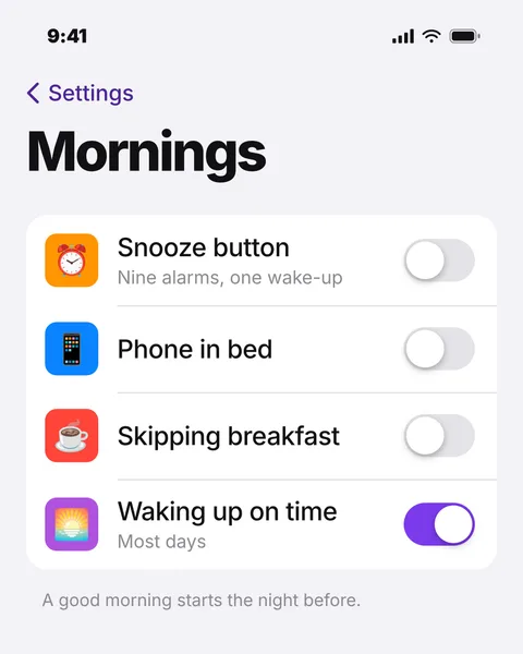 Settings screen slide: mornings